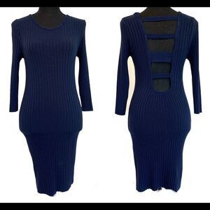 NAVY Blue ribbed knit long sleeve bodycon sweater dress Sz M
